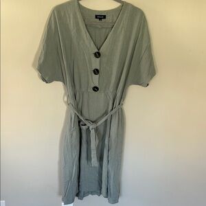 Roolee Sage Green V-Neck Midi Dress with Belt